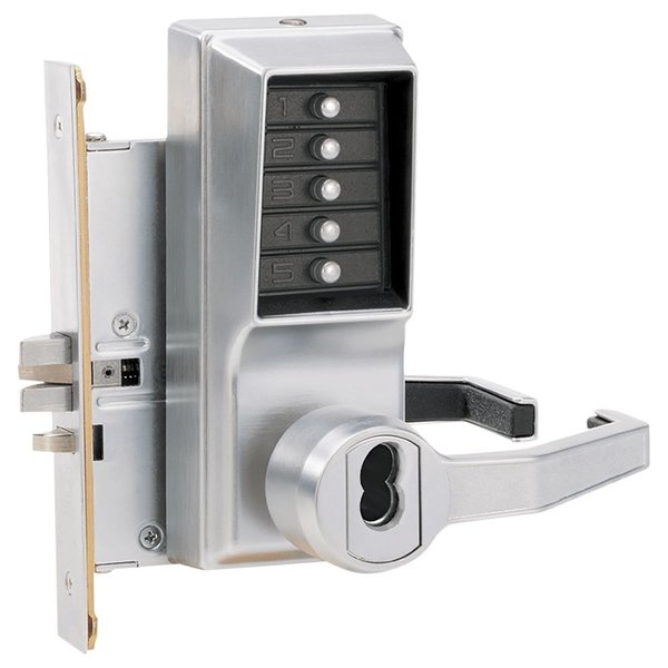 Dormakaba Mortise Combination Lever Lock, Key Override, Passage, Lockout, Less Core, Satin Chrome RR8146C-26D-41